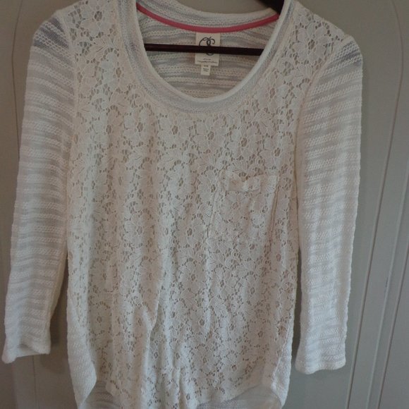 FIRM NWT Anthropologie one september Laceveiled Pullover XS Ivory 3/4 Sleeves - Picture 2 of 16
